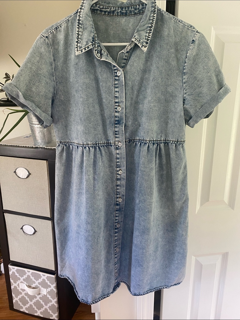 Light Blue Denim Button-Front Casual Dress